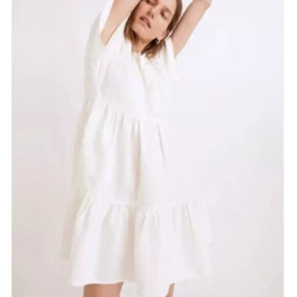 Madewell Linen-Blend Flutter Sleeve Tiered Mini Dress with Pockets, size XXS - Picture 1 of 6